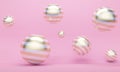 Pink abstract background with golden striped flying spheres. 3d rendering Royalty Free Stock Photo