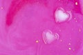 Pink abstract background of ice hearts. Love concept, modern style. Romantic card with frozen heart Royalty Free Stock Photo