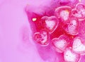 Pink abstract background of ice hearts. Love concept, modern style. Romantic card with frozen heart Royalty Free Stock Photo