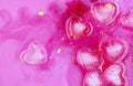 Pink abstract background of ice hearts. Love concept, modern style. Romantic card with frozen heart Royalty Free Stock Photo