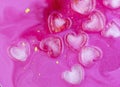 Pink abstract background of ice hearts. Love concept, modern style. Romantic card with frozen heart Royalty Free Stock Photo