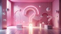 Pink abstract room with question marks and floating spheres a conceptual study of inquiry. Generative AI Royalty Free Stock Photo