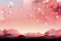 Pink abstract surreal background with stars, balls and unreal landscape. Pink dreams.