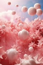 Pink abstract surreal background with stars, balls and unreal landscape. Pink dreams. Royalty Free Stock Photo