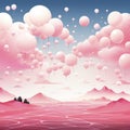 Pink abstract surreal background with stars, balls and unreal landscape. Pink dreams. Royalty Free Stock Photo