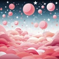 Pink abstract surreal background with stars, balls and unreal landscape. Pink dreams. Royalty Free Stock Photo