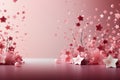 Pink abstract surreal background with stars, balls and unreal landscape. Pink dreams. Royalty Free Stock Photo