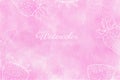 Pink abstract watercolor background with sketch style leaves and strawberries frame Royalty Free Stock Photo