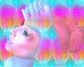 Pink Abstract. Woman's Face And Head Shot, Close Up. Digital Art Fantasy Image.