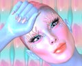 Pink Abstract. Woman's Face And Head Shot, Close Up. Digital Art Fantasy Image.