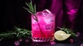 pink alcohol cocktail with gin tonic and rosemary, generative AI