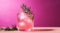 pink alcohol cocktail with gin tonic and rosemary, generative AI