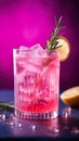 pink alcohol cocktail with gin tonic and rosemary, generative AI