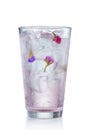 Pink alcohol cocktail with rose flower bud isolated