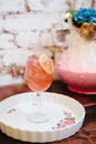 Pink alcoholic coktail in a tall wine glass Royalty Free Stock Photo