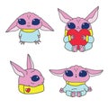 Pink alien character illustrations