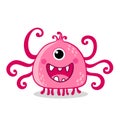 Pink alien with one eye is smiling on a white background