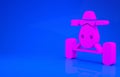 Pink All Terrain Vehicle or ATV motorcycle icon isolated on blue background. Quad bike. Extreme sport. Minimalism