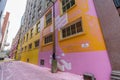 Pink Alley. Colorful (pink, purple and yellow) street wall. Vancouver, Canada.
