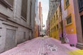 Pink Alley. Colorful (pink, purple and yellow) street wall. Vancouver, Canada.