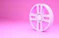 Pink Alloy wheel for a car icon isolated on pink background. Minimalism concept. 3d illustration 3D render