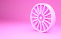 Pink Alloy wheel for a car icon isolated on pink background. Minimalism concept. 3d illustration 3D render