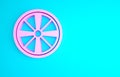 Pink Alloy wheel for a car icon isolated on blue background. Minimalism concept. 3d illustration 3D render