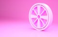 Pink Alloy wheel for a car icon isolated on pink background. Minimalism concept. 3d illustration 3D render