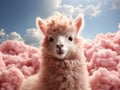 pink alpaca among pink clouds