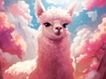 pink alpaca among pink clouds