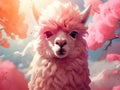 pink alpaca among pink clouds