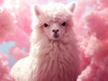 pink alpaca among pink clouds