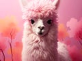 pink alpaca among pink clouds