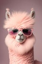 Pink alpaca wearing sunglasses