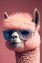 Pink alpaca wearing sunglasses