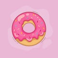 Pink American donut cartoon illustration