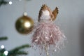 Pink Angel on the christmass tree, decorations Royalty Free Stock Photo