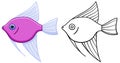 Pink Angelfish in colored and line versions