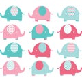 Pink and Aqua Cute Elephant set.