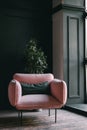 Pink armchair in the living room, interior details. Nobody Royalty Free Stock Photo