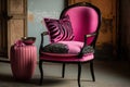 pink armchair with zebra print seat cushion and black legs Royalty Free Stock Photo