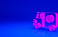 Pink Armored truck icon isolated on blue background. Minimalism concept. 3d illustration 3D render