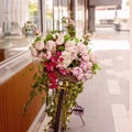 Yellow Bicycle Filled With Pink Flowers Royalty Free Stock Photo