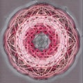Pink astract drawing, circle shape. Japanese, chinese or mongolian style. Grey background