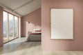 Pink attic bedroom with vertical poster Royalty Free Stock Photo