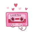 Pink audio cassette with hearts retro vector. Music cassette with the inscription I love you. Ready template for design Royalty Free Stock Photo