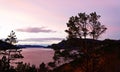 Pink Autumn sunset in Tingvoll fjord in Norway