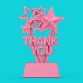 Pink Award Trophy with Thank You Sign in Duotone Style. 3d Rendering