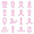 Pink awareness ribbon icons