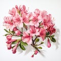 Pink Azalea Tree Branch On White Background - Hyperrealistic Illustration